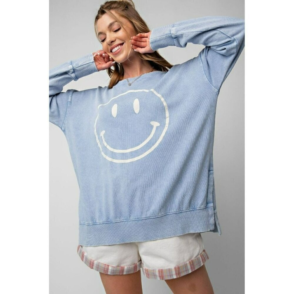 Don't Forget to Smile Mineral Wash Top in Peri Blue - Picture 3 of 5